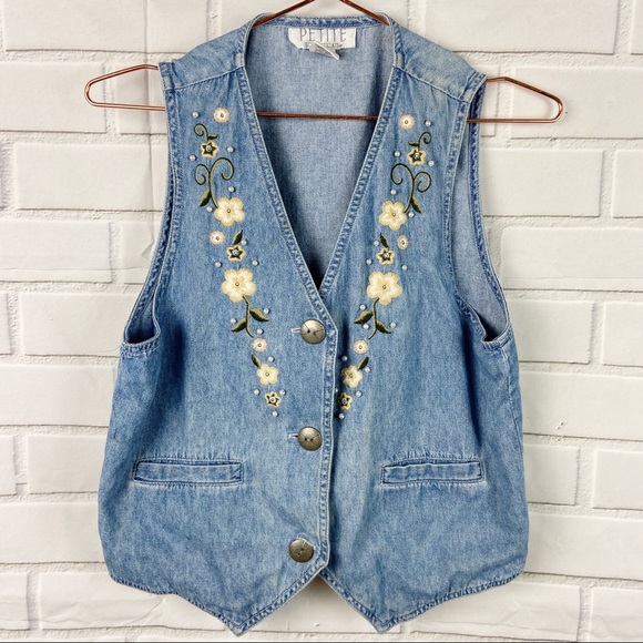 Petite Sophisticate Jackets & Blazers - Petite Sophisticate denim embroidered vest S